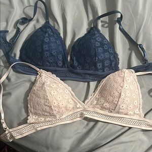 Blue and Cream Lace Bralette Set with Adjustable Straps